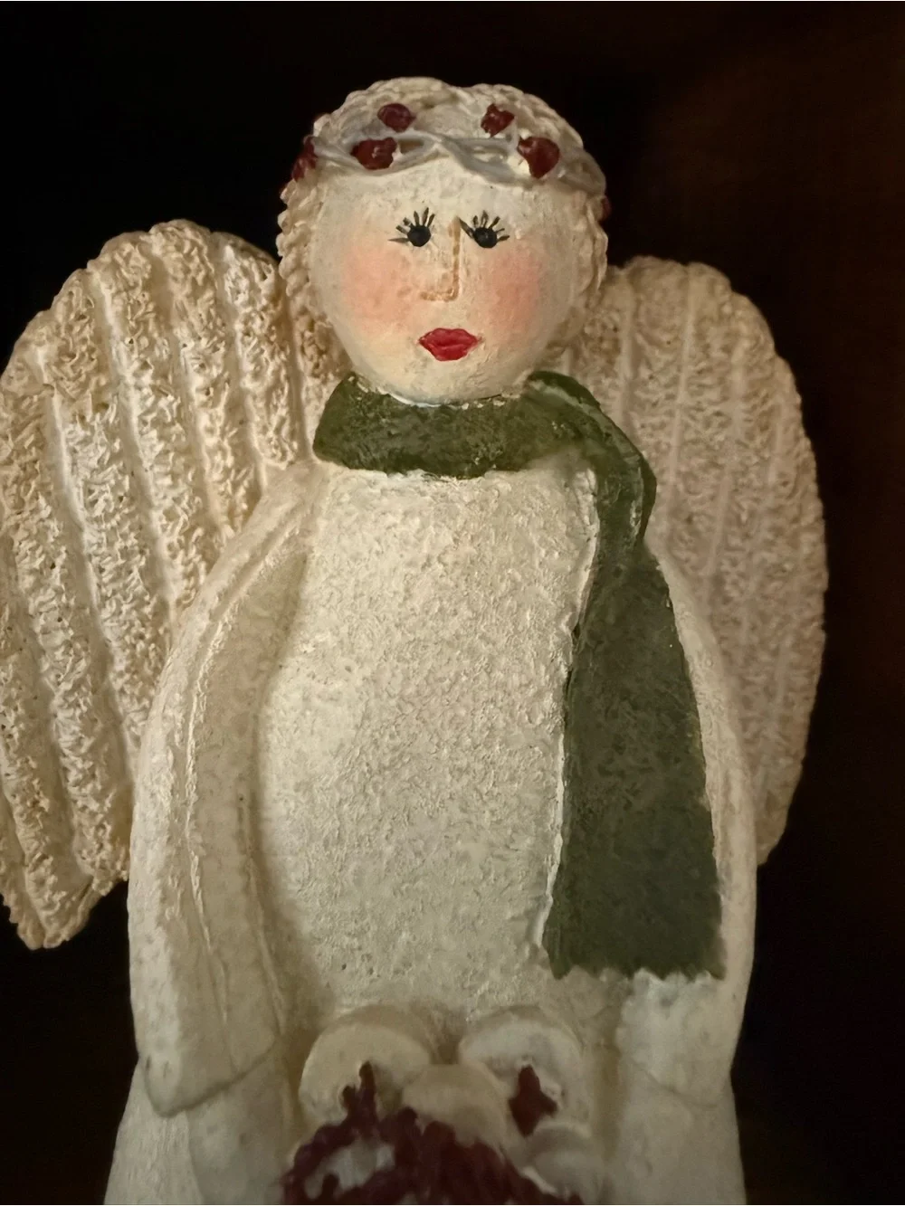 Adorable Holiday Angel Figurine with Green Scarf - Home Holiday Decor